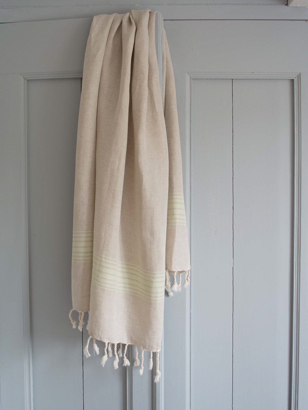 linen hamam towel light green striped